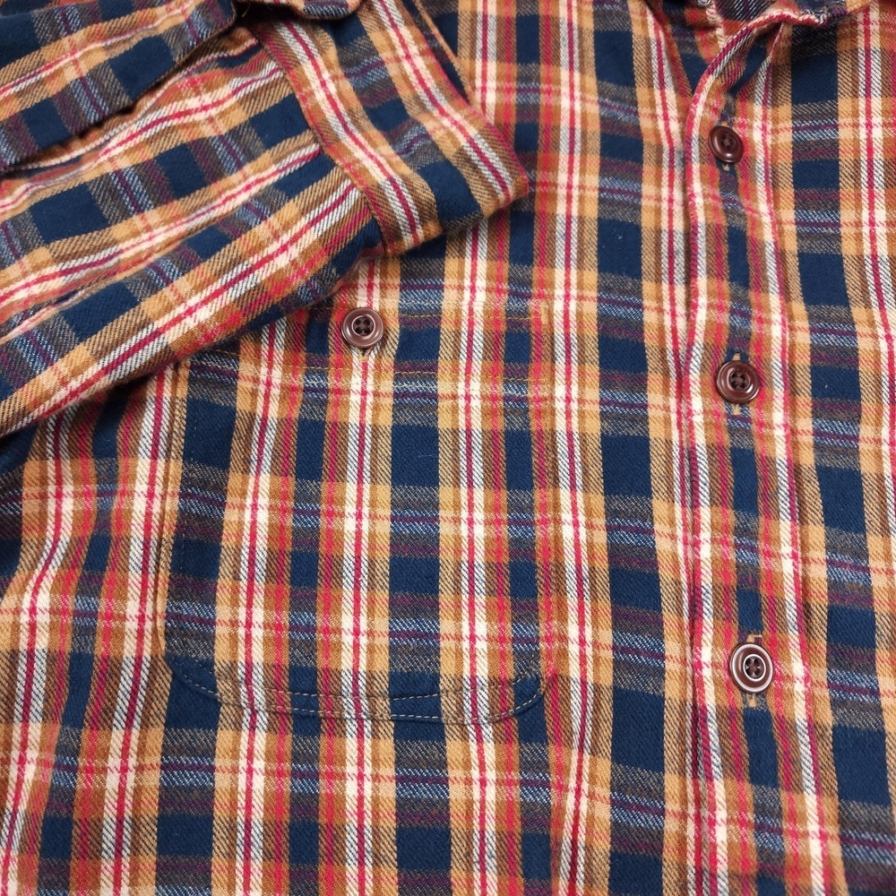 J Crew Midweight Flannel Mens Large Blue Plaid Button Down Slim Cotton - Picture 7 of 11